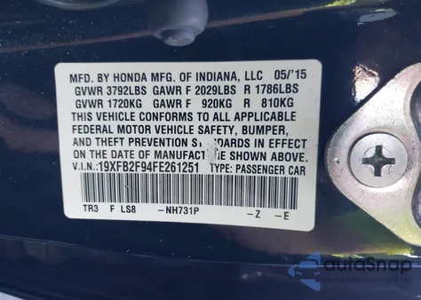 2015 Honda Civic Exl из США, поврежденный, VIN 19XFB2F94FE261251